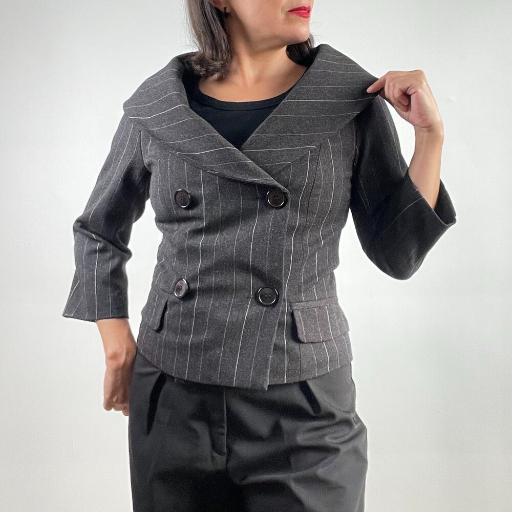 Sinéquanone Wide Neck Double Breasted Diplomatic Stripes Blazer Size 38